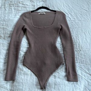 Abercrombie brown long-sleeve square neck sweater bodysuit, size small